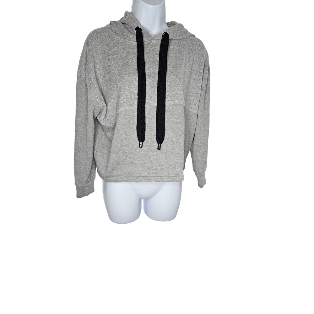 Noisy May Cropped Hoodie Sweatshirt Black Drawstring Gray Size‎ S